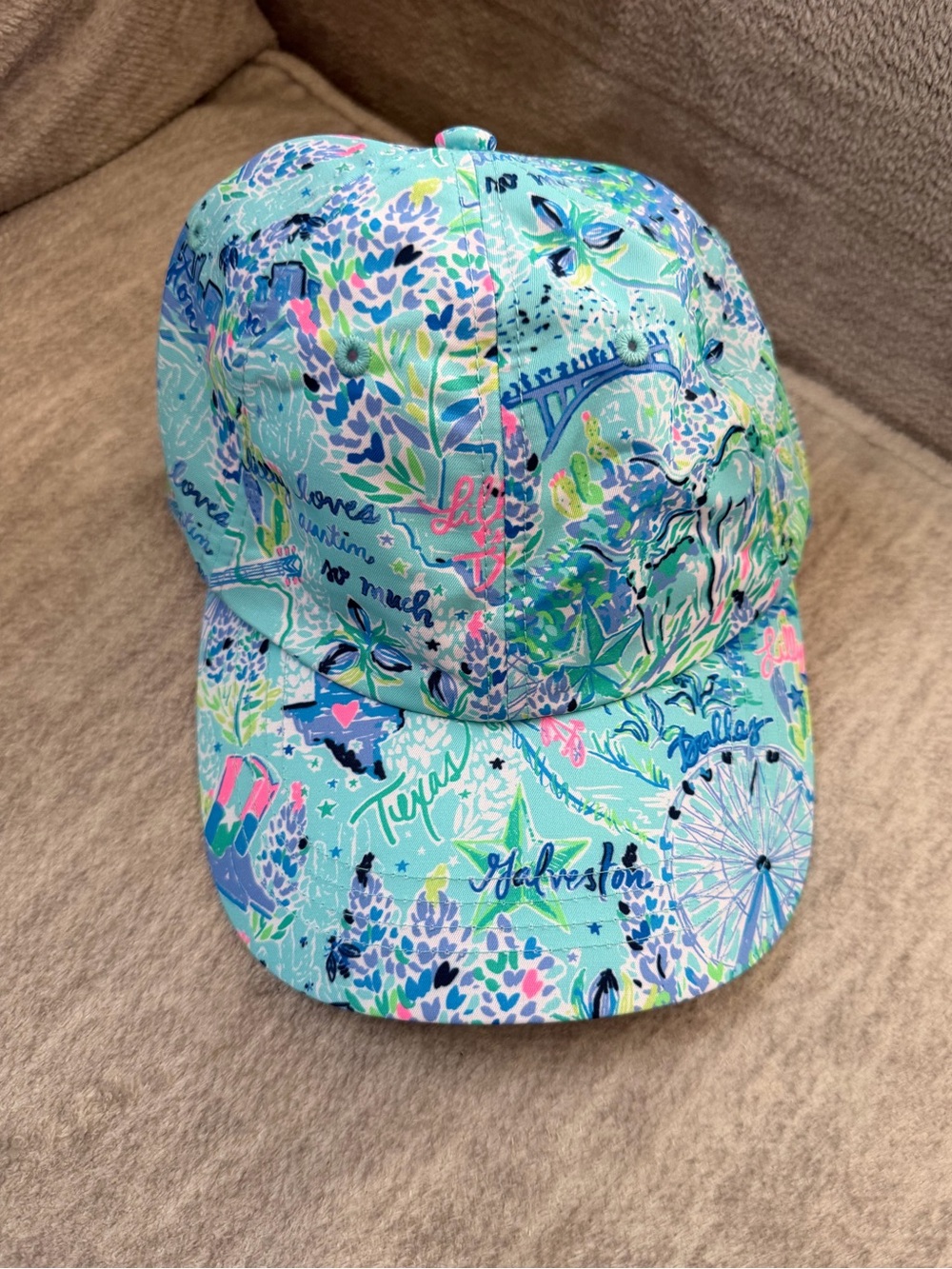 Lilly Pulitzer Run Around Love Texas Colorful Baseball Hat Adj. Strap One Size